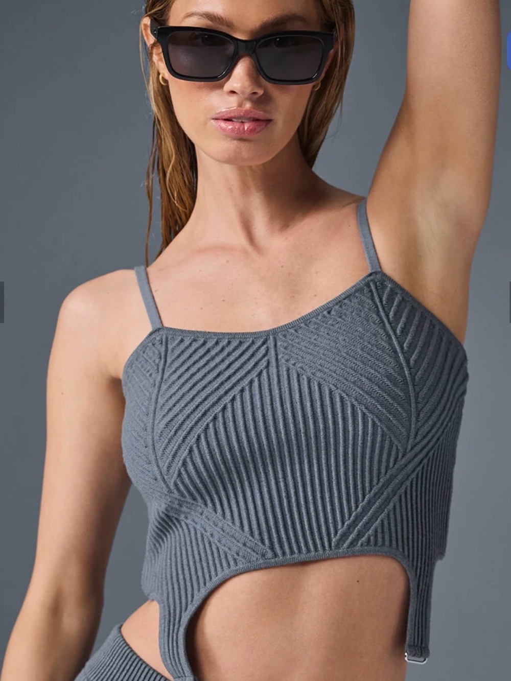 Alo Denim Knit Garter Tank